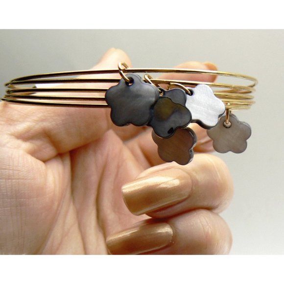 6pc Bangle Bracelet grey MOP Flowers - Picture 3 of 4